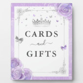 薄紫色のシルバークラウンカードとギフトサイン フォトプラーク (正面)