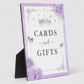 薄紫色のシルバークラウンカードとギフトサイン フォトプラーク (側面)