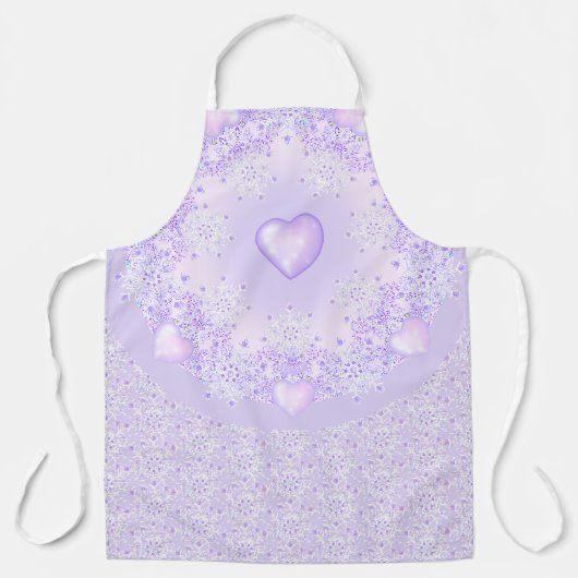 薄紫色のスノーフレークとキラキラしたハート エプロン (正面)