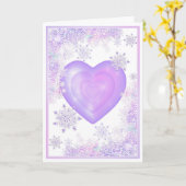薄紫色のスノーフレークとキラキラしたハート カード (黄色い花)