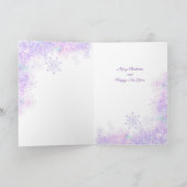 薄紫色のスノーフレークとキラキラしたハート カード (内部)
