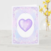 薄紫色のスノーフレークとキラキラしたハート カード (黄色い花)