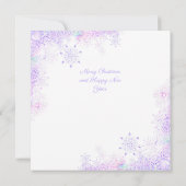 薄紫色のスノーフレークとキラキラしたハート カード (裏面)