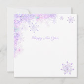薄紫色のスノーフレークとキラキラしたハート カード (裏面)