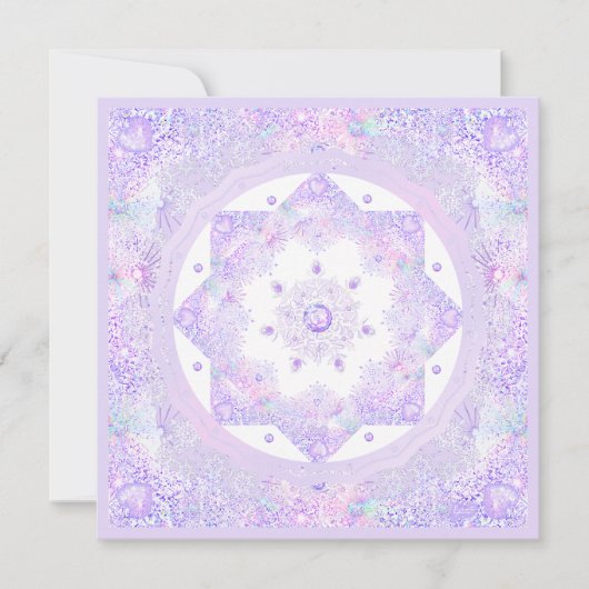 薄紫色のスノーフレークとキラキラしたハート カード (正面)