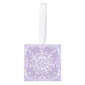 薄紫色のスノーフレークとキラキラしたハート キューブオーナメント (正面)