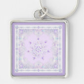 薄紫色のスノーフレークとキラキラしたハート キーホルダー (正面)