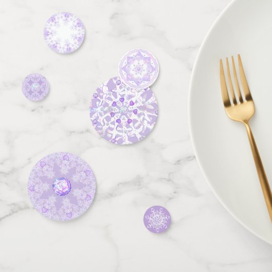 薄紫色のスノーフレークとキラキラしたハート コンフェッティ (グループ)