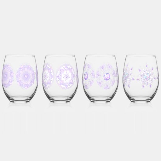 薄紫色のスノーフレークとキラキラしたハート ステムなしワイングラス (正面)