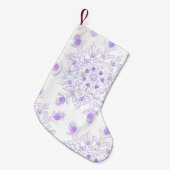 薄紫色のスノーフレークとキラキラしたハート スモールクリスマスストッキング (正面 (吊り時))