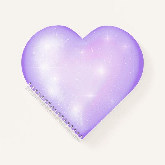 薄紫色のスノーフレークとキラキラしたハート ノートブック (正面)