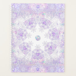 薄紫色のスノーフレークとキラキラしたハート プランナー手帳