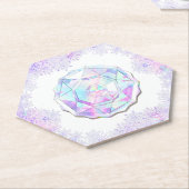 薄紫色のスノーフレークとキラキラしたハート ペーパーコースター (アングル)
