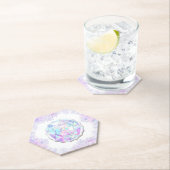 薄紫色のスノーフレークとキラキラしたハート ペーパーコースター (インサイチュ)