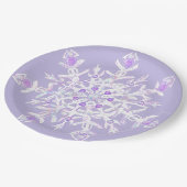 薄紫色のスノーフレークとキラキラしたハート ペーパープレート (アングル)