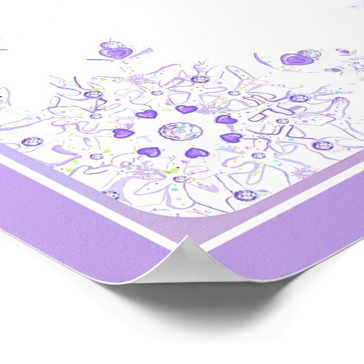 薄紫色のスノーフレークとキラキラしたハート ポスター (角)