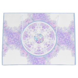 薄紫色のスノーフレークとキラキラしたハート ラージペーパーバッグ