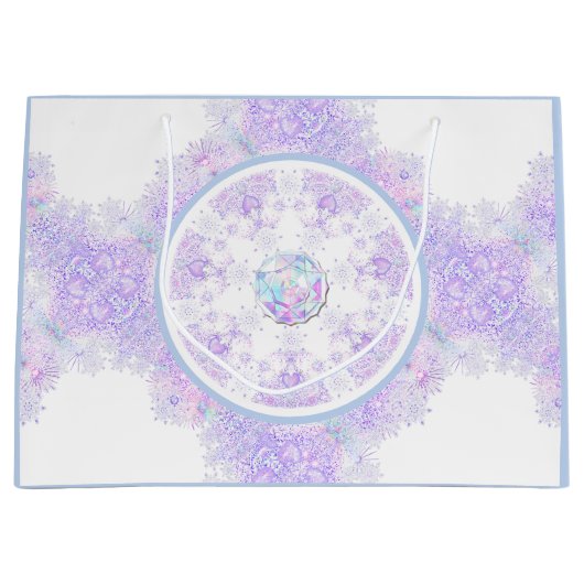 薄紫色のスノーフレークとキラキラしたハート ラージペーパーバッグ (正面)