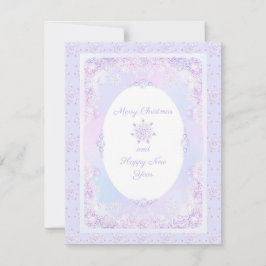 薄紫色のスノーフレークとキラキラしたハート 招待状