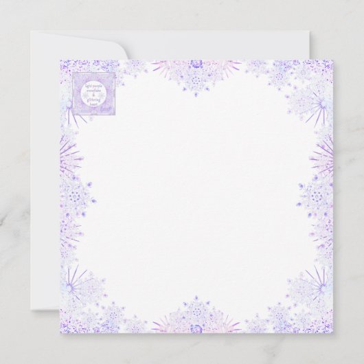 薄紫色のスノーフレークとキラキラしたハート 招待状 (裏面)