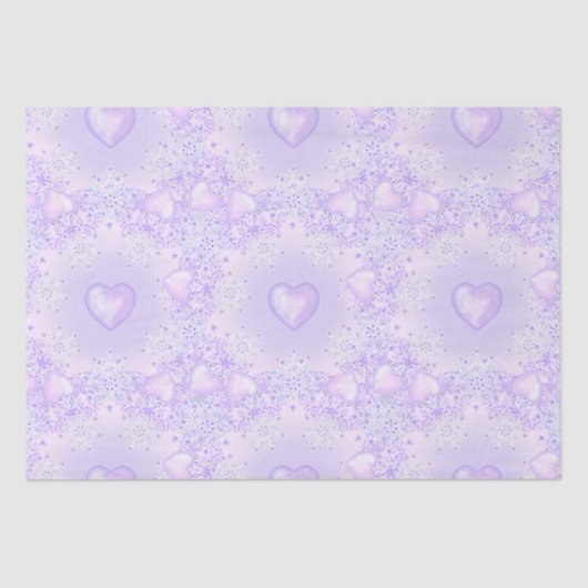 薄紫色のスノーフレークとキラキラしたハート 薄葉紙 (正面)