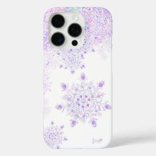 薄紫色のスノーフレークとキラキラしたハート iPhone 16 PROケース