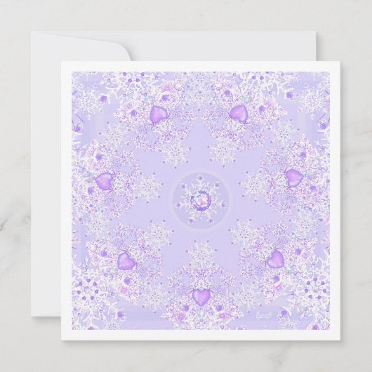 薄紫色のスノーフレークとフロストハート カード (正面)