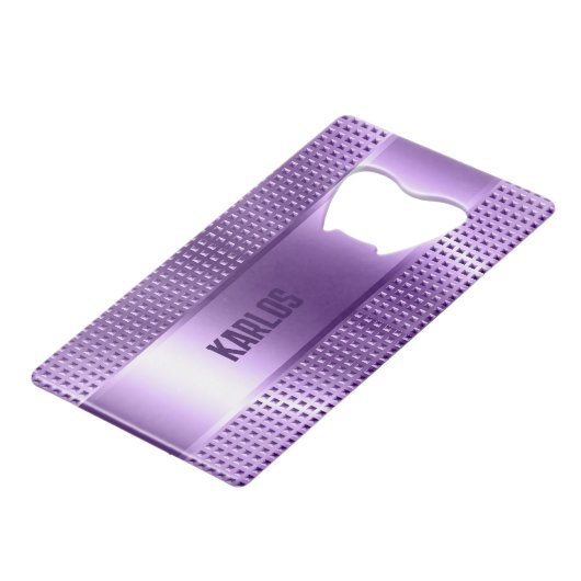 薄紫色のメタリックテクスチャ クレジットカード栓抜き (裏面アングル)