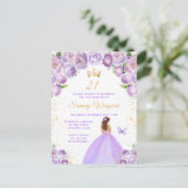 薄紫色茶色の髪のプリンセスの誕生日パーティー ポストカード (スタンド正面)