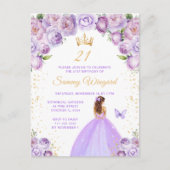 薄紫色茶色の髪のプリンセスの誕生日パーティー ポストカード (正面)