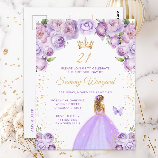 薄紫色金髪のプリンセスの誕生日パーティー ポストカード