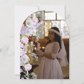 薄紫花アーチ最初の聖体サンキューカード 招待状 (正面)