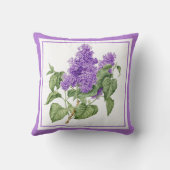 薄紫花ヴィンテージ植物紫色の緑のフローラ クッション (裏面)