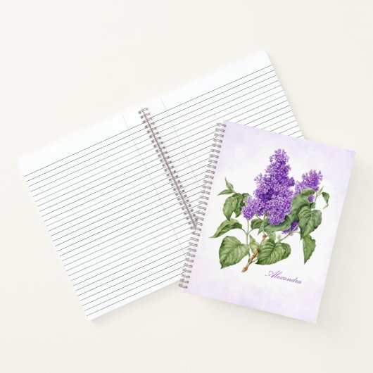 薄紫花ヴィンテージ植物紫色の緑のフローラ ノートブック (内部)