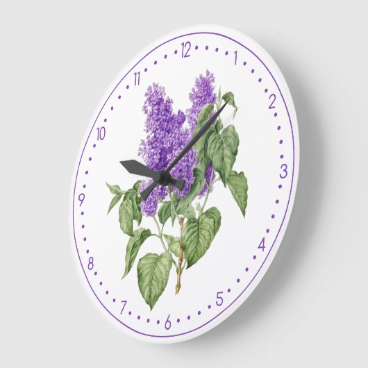 薄紫花ヴィンテージ植物紫色の緑のフローラ ラージ壁時計 (傾斜)