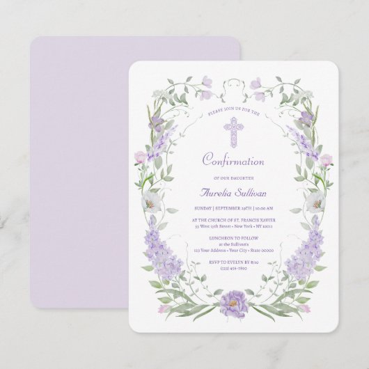 薄紫花枠確認 招待状 (正面/裏面)