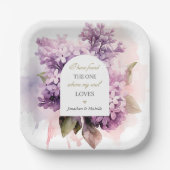 薄紫花水彩画結婚像の聖句 ペーパープレート (正面)