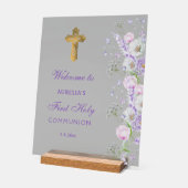 薄紫花第1聖餐式へようこそ アクリルサイン (傾斜)