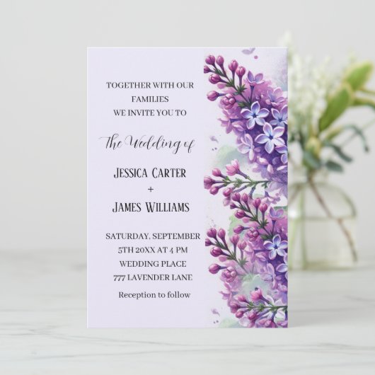 薄紫花素朴水結婚色 招待状 (スタンド正面)