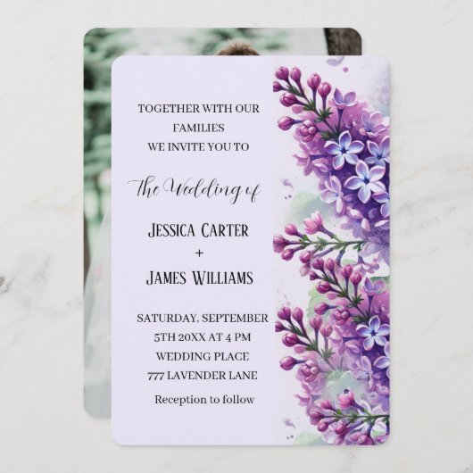 薄紫花素朴水色結婚写真 招待状 (正面/裏面)