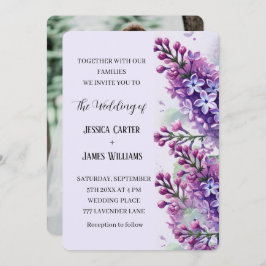 薄紫花素朴水色結婚写真 招待状