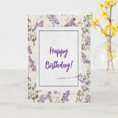 薄紫花針誕生日 カード (黄色い花)