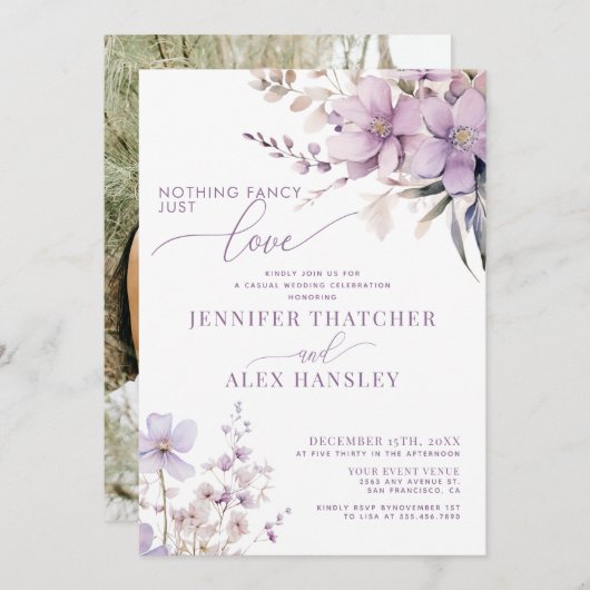 薄紫花 | カジュアル披露宴 招待状 (正面/裏面)