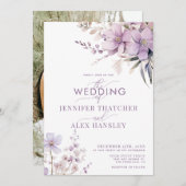 薄紫花 | スクリプ素朴トフローラ結婚の 招待状 (正面/裏面)