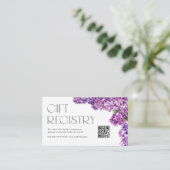 薄紫花QRコード赤ちゃんシャワーレジストリ エンクロージャーカード (スタンド正面)