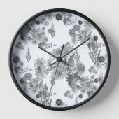 薄紫菊、水色の正方形の壁の塊 壁時計 (正面)