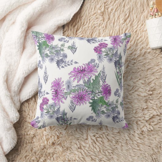薄紫菊、水色 クッション (ブランケット)