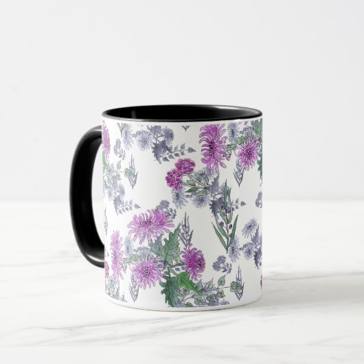 薄紫菊、水色 マグカップ (正面左)