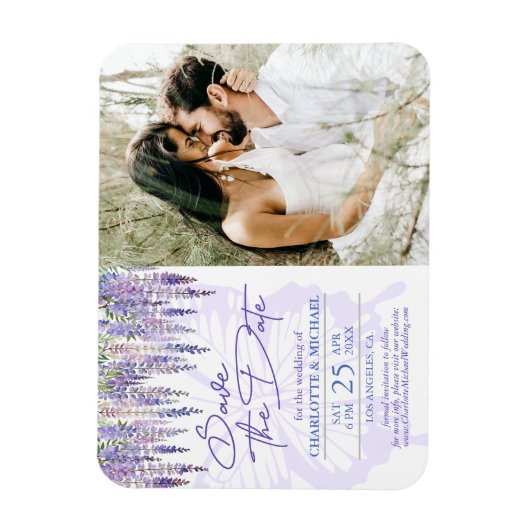 薄紫藤の庭園の結婚式写真の保存日付 マグネット (縦)