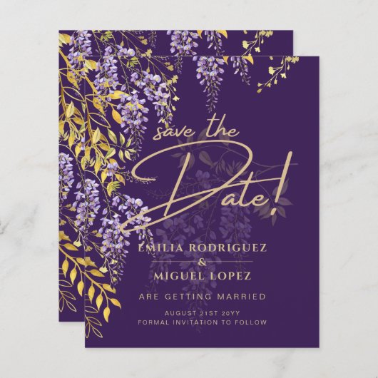 薄紫藤パープルウェディング日付を保存 (正面/裏面)
